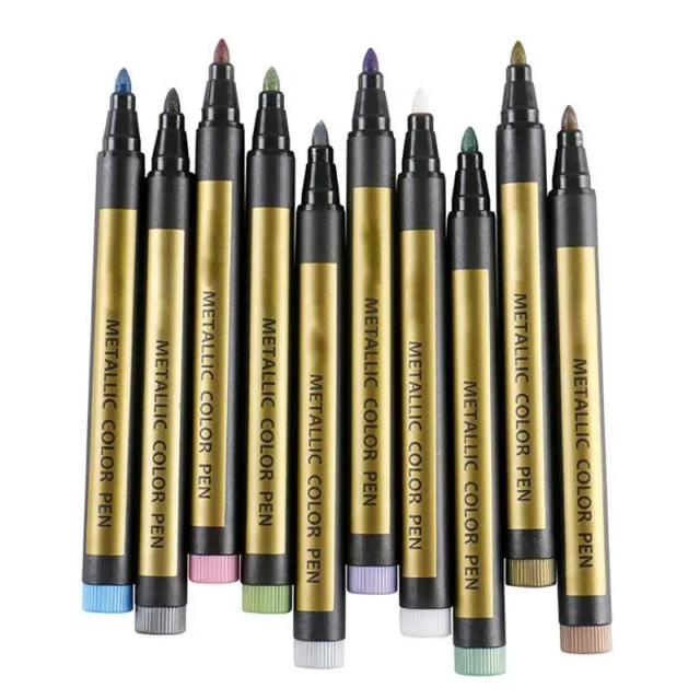 Canetas de Tinta Glitter e Marcadores Coloridos Brilhantes de Ponta Fina - 10 Peças para Caligrafia, Contornos e Projetos à Prova d'Água e Anti-Desbotamento
