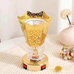 Queimador elétrico árabe do incenso, Censer dourado do ferro com lâmpada, fornalha de aromaterapia, decoração home árabe do Médio Oriente - Image 4