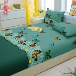 3-Piece Set Folha equipada com padrão de borboleta, impresso tampa da cama, simples e moderno, fosco, quarto, cama - Image 5