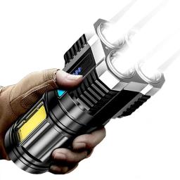 USB recarregável lanterna LED com Power Display e projetores laterais COB, tochas portáteis, Super Bright, Camping Light, 4 cabeças - Image 5