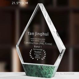 Troféu de cristal de mármore personalizado, lembrança de honra criativa high-end, prêmio de decoração, medalha de forma geométrica, 1pc - Image 3