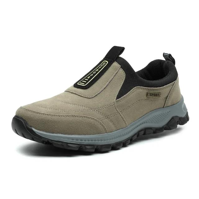 Sapatos de Caminhada Antiderrapantes para Homens - Tênis Slip-On em Couro de Camurça Respirável para Aventura ao Ar Livre