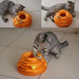 Mesa giratória de três camadas para animais de estimação, brinquedos interativos para gatos, trilha intelectual, placa engraçada com 3 bolas e 3 níveis - Image 6