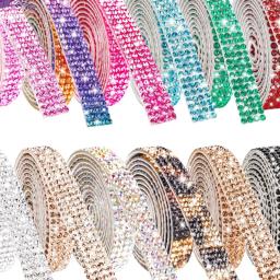 Auto-adesivo Cristal Rhinestone Fita, Fita Adesiva Diamante, DIY Arte Artesanato, Presente Do Telefone Do Carro, Decoração Do Vestuário Do Casamento, 1 Jardas - Image 2