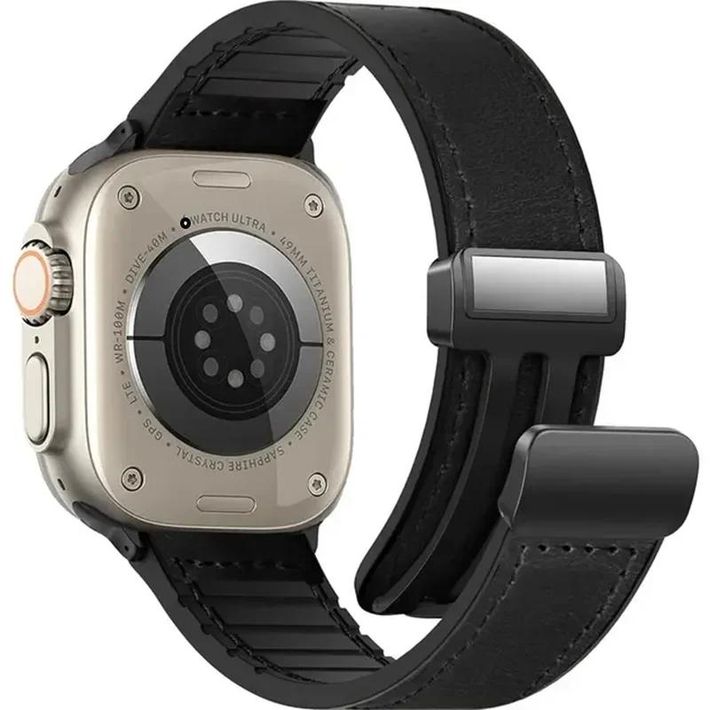 Pulseira de couro para apple watch band 49mm 44 45 42mm 40 46 38 41mm pulseira magnética correa masculino iwatch ultra série 10 9 8 7 se 6 - Image 1
