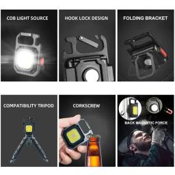Lanterna LED Mini Super Bright USB Recarregável, Suporte dobrável, COB impermeável, Acampamento ao ar livre, Lanterna de pesca, Lanterna de pesca - Image 4