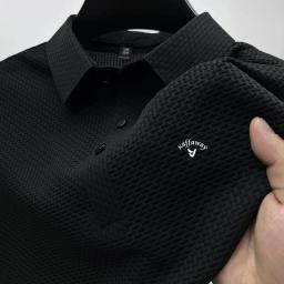 Camisa polo bordada masculina, Ice Cool Hollow, lapela de seda, camisa polo de malha, top confortável casual, moda luxuosa, verão, nova - Image 6