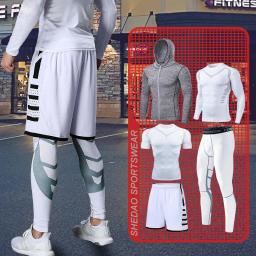Conjunto de roupas esportivas de compressão dos homens ginásio correndo roupas esportivas apertadas camiseta lycra leggings atletismo shorts fitness rash guard kits - Image 2