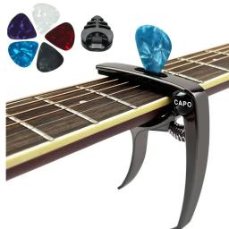 Capo para guitarra acústica e elétrica, 3 em 1, com suporte pick, extrator de pinos e 5 picaretas de guitarra, capo ukulele, 7pcs - Image 3