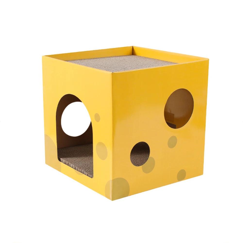 Casa de papelão destacável para gatos com coçar almofadas, arranhões de gato de camada dupla, cama lounge, papelão ondulado - Image 1