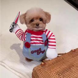 Roupa assustadora do Dia das Bruxas com braços para animais de estimação, cão e gato, Chucky Dog Cosplay, roupas para animais, filhote de cachorro - Image 6