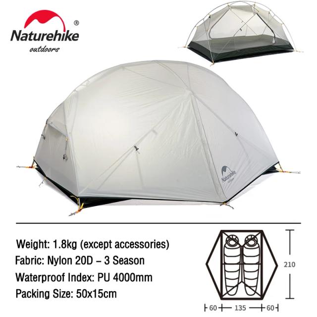 Tenda Naturehike Mongar 2 para 2 Pessoas - Ultraleve, Impermeável e Ideal para Camping e Trilhas