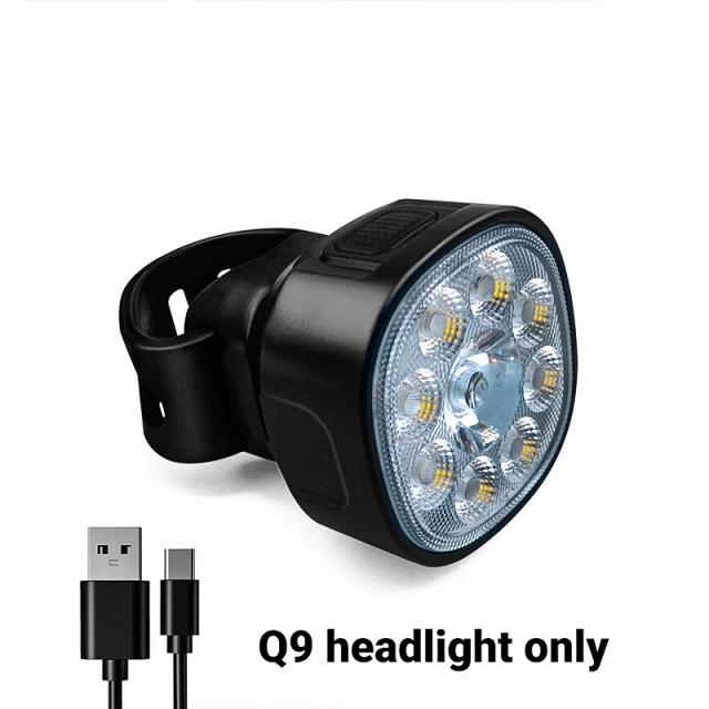 Luz dianteira de bicicleta Cyclami recarregável e à prova d'água com conjunto de lanternas LED Q9 para ciclismo