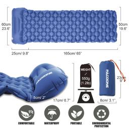 PACOONE-Colchão de Ar Ultraleve com Travesseiros, Outdoor Camping Dormir Pad, Dobrável Sleep Mat, Colchão de Praia, Viagem e Caminhadas Mat, Novo - Image 2