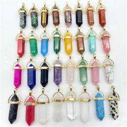 Natural Gem Pedra Hexagonal Pêndulo Reiki Pingente Encantos, Cristal Rosa, Quartzo, Fazer Jóias DIY, Colares Acessórios, 15Pcs - Image 1