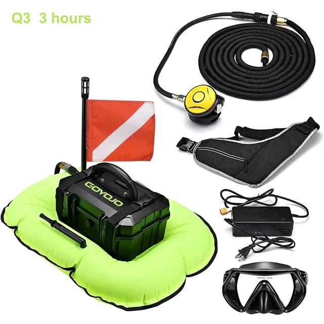 Ventilador Portátil Impermeável para Mergulho: Sistema Sem Tanque com Snorkel, Suporte para Gelo e Autonomia de 3 Horas até 10m de Profundidade