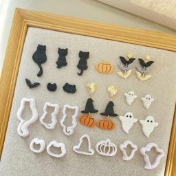 Polymer Clay Cutting Mold Set, Série Halloween, Fantasma, Morcego, Abóbora, Brincos DIY, Fazer Jóias, 10 Pcs - Image 2