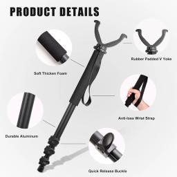 Monopod Shooting Stick and Gun Rest, Acessórios Versáteis para Caça com Altura Ajustável, Tactical Gun, Suporte Portátil para Tripé - Image 2