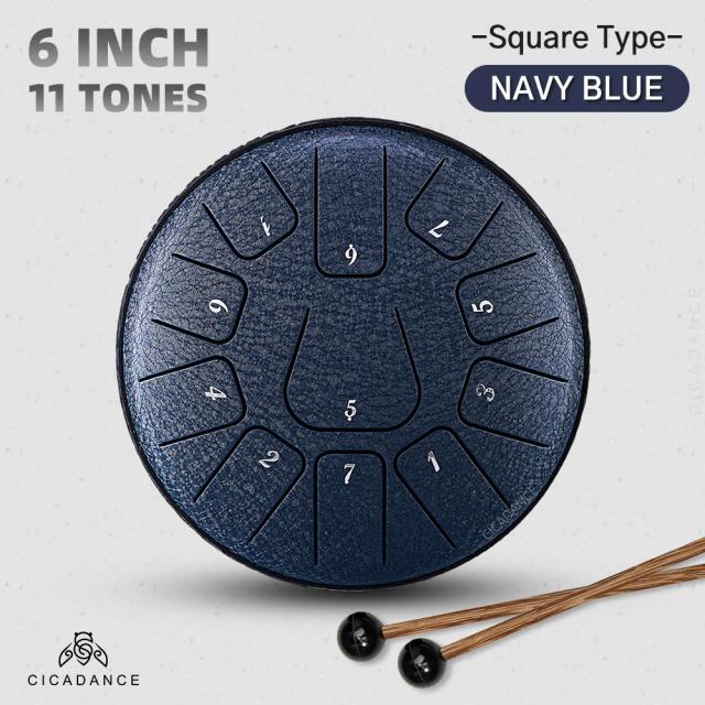 Tambor Aço Tongue de 6" com Baquetas - Instrumento Ideal para Meditação, Relaxamento e Música, 11 Tons Perfeitos