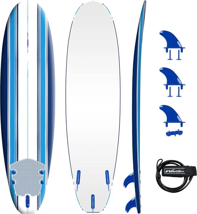 Prancha de Surf Clássica de Espuma Macia de 7 Pés para Iniciantes - Conjunto Completo com Trela e Acessórios Inclusos