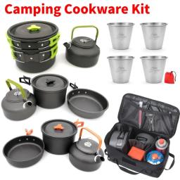 Kit de Panelas de Acampamento Portátil Dobrável, Utensílios De Alumina Dura, Equipamento De Economia De Espaço, Resistência Ao Calor Para 2-3 Pessoas, Piquenique - Image 1