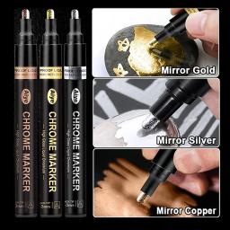 Espelho Galvanoplastia Marcador, Ouro, Prata, Cobre, Modelo Toy, Reparação Líquido Caneta Cromo, DIY Pintura Reflexiva Metal, 3 Cores - Image 4