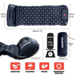 PACOONE-Colchão Inflável com Travesseiros, Almofada de Dormir, Ultraleve Air Mat, Built-in Bomba Inflator, Camping ao ar livre, Caminhadas, Viagem - Image 2