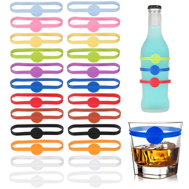Marcadores de Silicone para Copos de Vinho - 24 Peças para Identificação em Festas, Home Bar e Acessórios de Cozinha