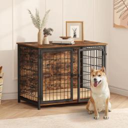 Mobiliário de madeira personalizado Dog Crate, Mesa de estilo interior com portas duplas, Pet Cage, Produto da casa - Image 2