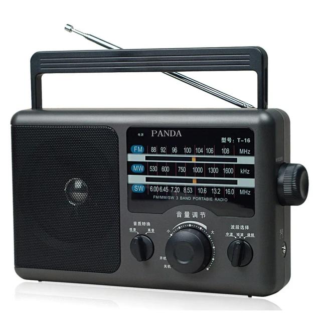 Rádio R-618BT AM FM Portátil com USB/TF/BT e Antena Giratória 360°