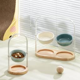 Tigela de cerâmica ajustável com suporte para animais de estimação, cães pequenos e médios, alimentadores de comida e água, gato bebendo e comendo tigelas duplas - Image 1