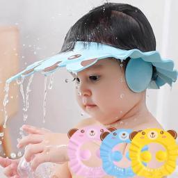 Chapéu de lavagem de cabelo ajustável para bebê, Kids Shampoo Bathing Shower Protect Head Cover, Soft Shower Cap, Crianças Ear e Eye Protection - Image 1