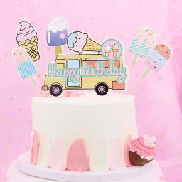 Cartão De Inserção De Bolo Para Festa De Aniversário, Decoração De Festa De Praia, Mesa De Sobremesa, Carro De Sorvete - Image 1