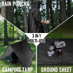 Capa de chuva militar 3 em 1, capa de chuva com capuz, poncho de chuva para motocicleta, acampamento, caminhadas, viagem, barraca de chuva - Image 2