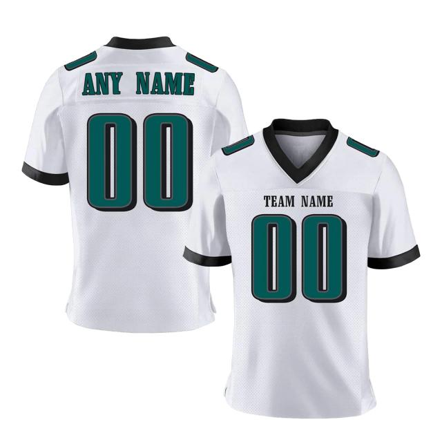 Camisa de Futebol Americano Personalizada em Verde, Preto e Branco com Nome e Número - Presente Ideal para Fãs, Adultos e Crianças