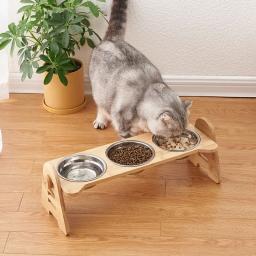 Tigelas de cachorro de bambu ajustáveis com suporte, comida para gato e água, alimentador de coelho para animais pequenos e médios - Image 2