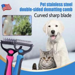 Aço inoxidável dupla face Dematting pente para Pet, profissional Dog Grooming escova, desembaraçar e derramamento - Image 1