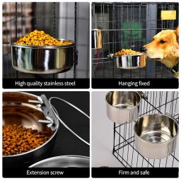 Tigela de comida para animais de estimação, aço inoxidável, 10-20cm, gaiola comum, pendurado, alimentador de bacia de cachorro, grande capacidade, tigela de alimentação de metal fixa - Image 3