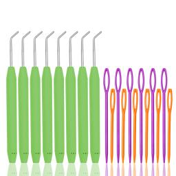 IMZAY Kit de ganchos de agulha de crochê com 8 peças de ganchos de tear de tricô e 12 peças de agulhas de costura de plástico coloridas conjunto de gancho de malha de tear - Image 1
