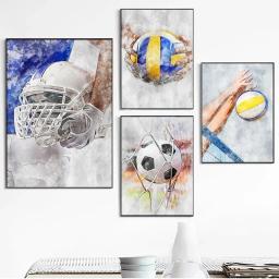 Futebol americano Basquete Canvas Pinturas, Voleibol Imprimir, Sports Ball Poster, Wall Art Imagem para Living Room Decor - Image 2