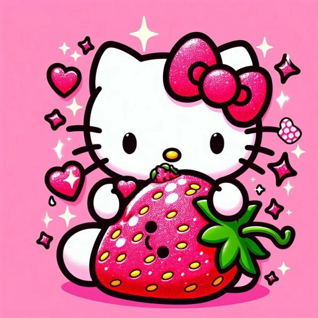 Kit de Pintura em Diamante Sanrio com Bordado de Morango - DIY Artesanal para Decoração de Casa e Presente Infantil com Hello Kitty