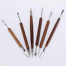 Conjunto de ferramentas de escultura em argila com cabo de madeira, 6 peças, ferramentas de escultura em cerâmica, alisamento de cera, moldagem de cerâmica, ferramenta diy esculpida - Image 5