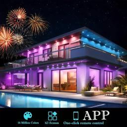 Outdoor Eaves Luzes LED, Waterproof RGB String Lights, DIY Iluminação Cena, Feriado de Natal e Festa de Aniversário Iluminação, 20m, App - Image 3