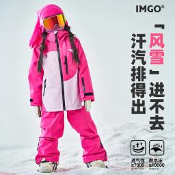 Terno de esqui profissional para meninas inverno quente roupas de snowboard esporte ao ar livre neve wear grosso à prova dwaterproof água crianças jaqueta de esqui calça - Image 1