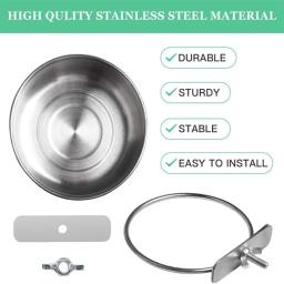 Aço inoxidável Clamp-On bebedor de água para Pet, Food Dish, Hamster, Bird Feeder, Parrot Feeding Bowl, Cage Cup - Image 5