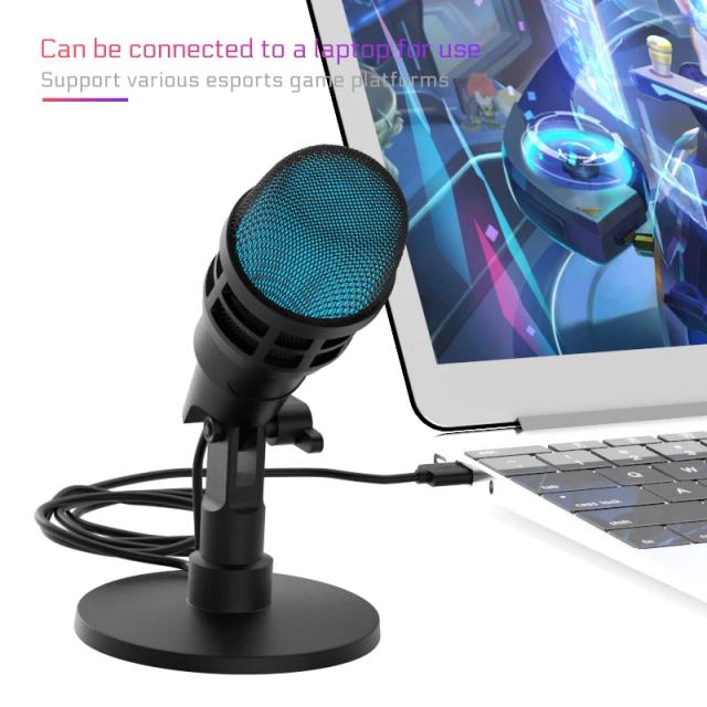 Microfone Condensador USB RGB para Podcasting e Gravação de Jogos em Computadores Portáteis