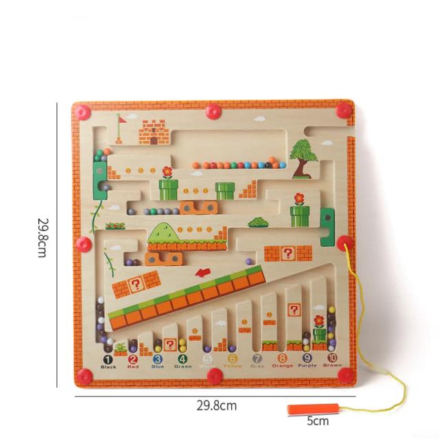Brinquedo Educacional Magnético de Madeira para Crianças - Labirinto de Cores e Números