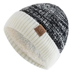 Novos chapéus de inverno unissex de dois tons adicionam forrados de pele homens e mulheres moda gorro quente casual inverno chapéus de malha - Image 2