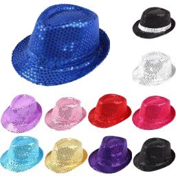 Chapéu de jazz com lantejoulas glitter para homens e mulheres, adorno de performance, chapéus brilhantes, dança show, festa hip hop, dramatização, 1pc - Image 1