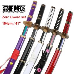 Handmade Anime japonês Cosplay Espada, Espadas Roronoa Zoro, Katana, Shusui, Enma, Kitetsu, Espada Livre, Suporte e Cinto, 104cm, 3 peças - Image 1